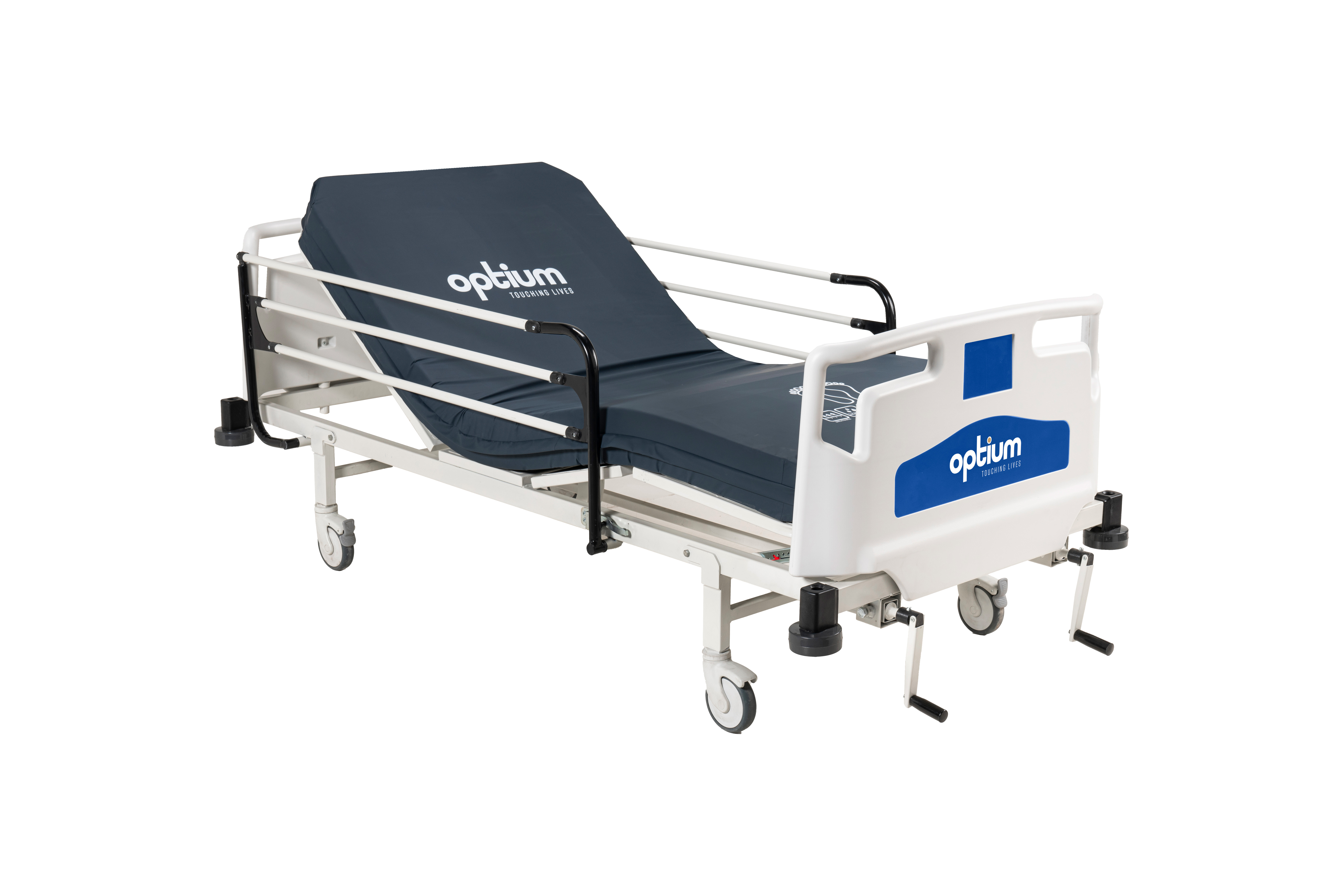 Manual Patient Care Bed, 2 Cranks, Foldable Legs